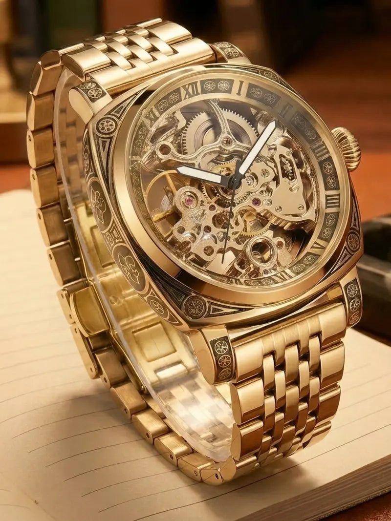 Men's Automatic Tourbillon Mechanical Watch – Floral Open Heart Dial