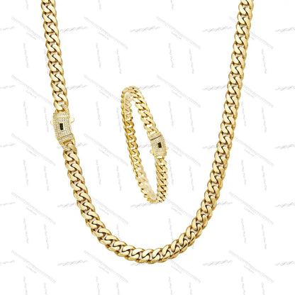 14K Gold Plated Cuban Necklace & Bracelet Set, Anti-Tarnish, 6/8/10/12/14mm