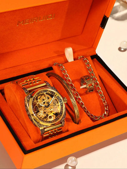 Men's Automatic Tourbillon Mechanical Watch – Floral Open Heart Dial