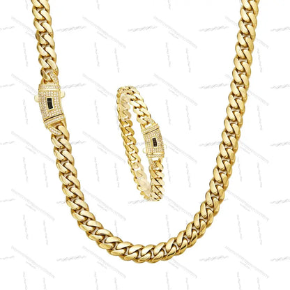 14K Gold-Plated Cuban Link Chain Necklace & Bracelet Set – 6–14mm