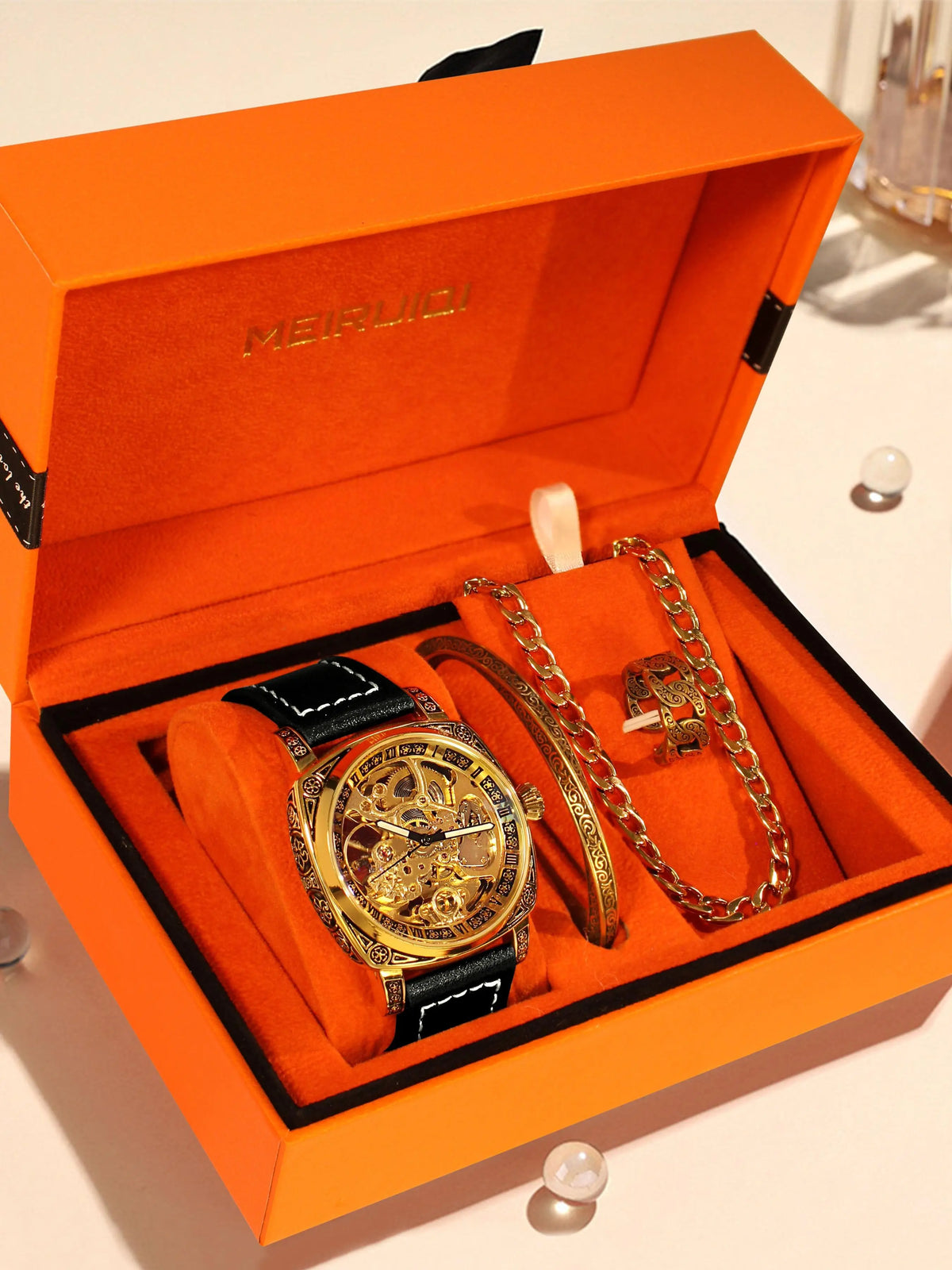 Men's Automatic Tourbillon Mechanical Watch – Floral Open Heart Dial