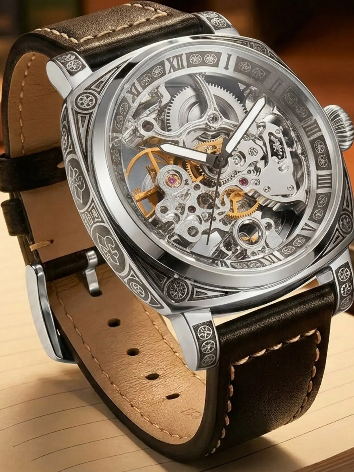 Men's Automatic Tourbillon Mechanical Watch – Floral Open Heart Dial