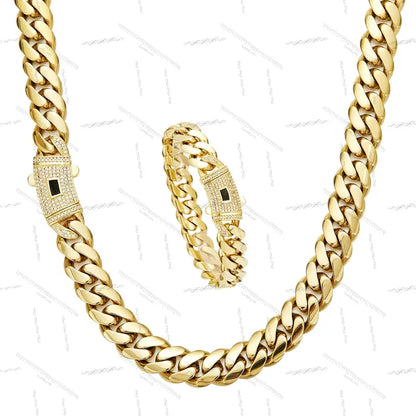 14K Gold-Plated Cuban Link Chain Necklace & Bracelet Set – 6–14mm