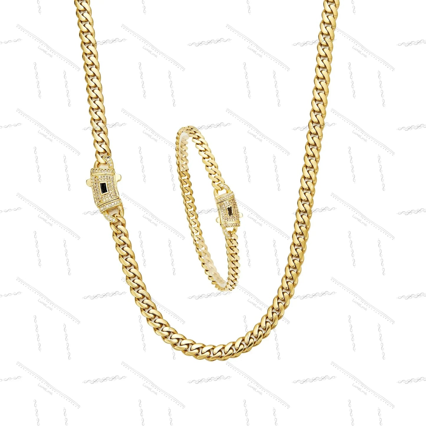 14K Gold Plated Cuban Necklace & Bracelet Set, Anti-Tarnish, 6/8/10/12/14mm