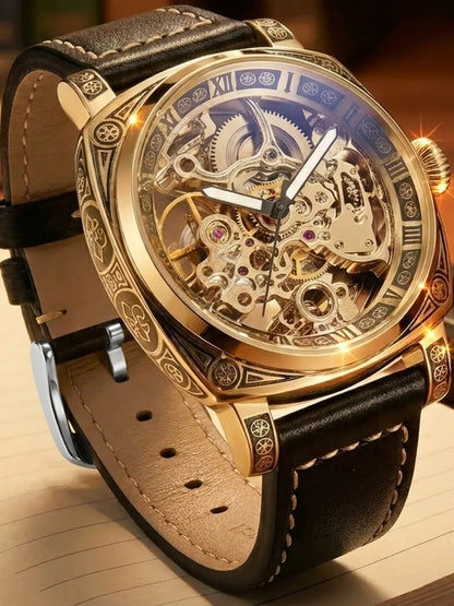 Men's Automatic Tourbillon Mechanical Watch – Floral Open Heart Dial