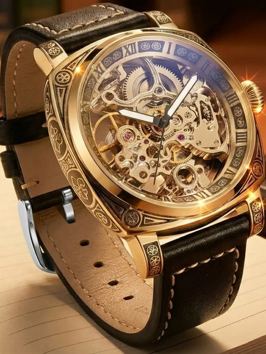 Men's Automatic Tourbillon Mechanical Watch – Floral Open Heart Dial