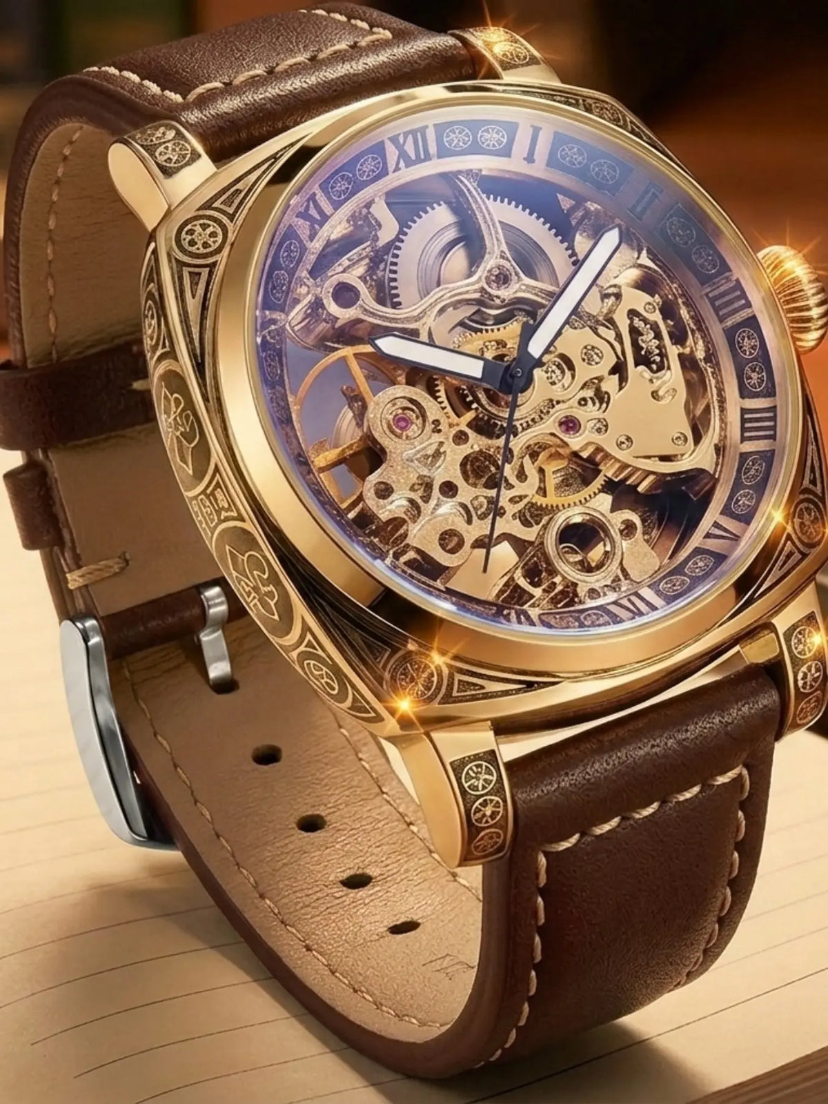 Men's Automatic Tourbillon Mechanical Watch – Floral Open Heart Dial