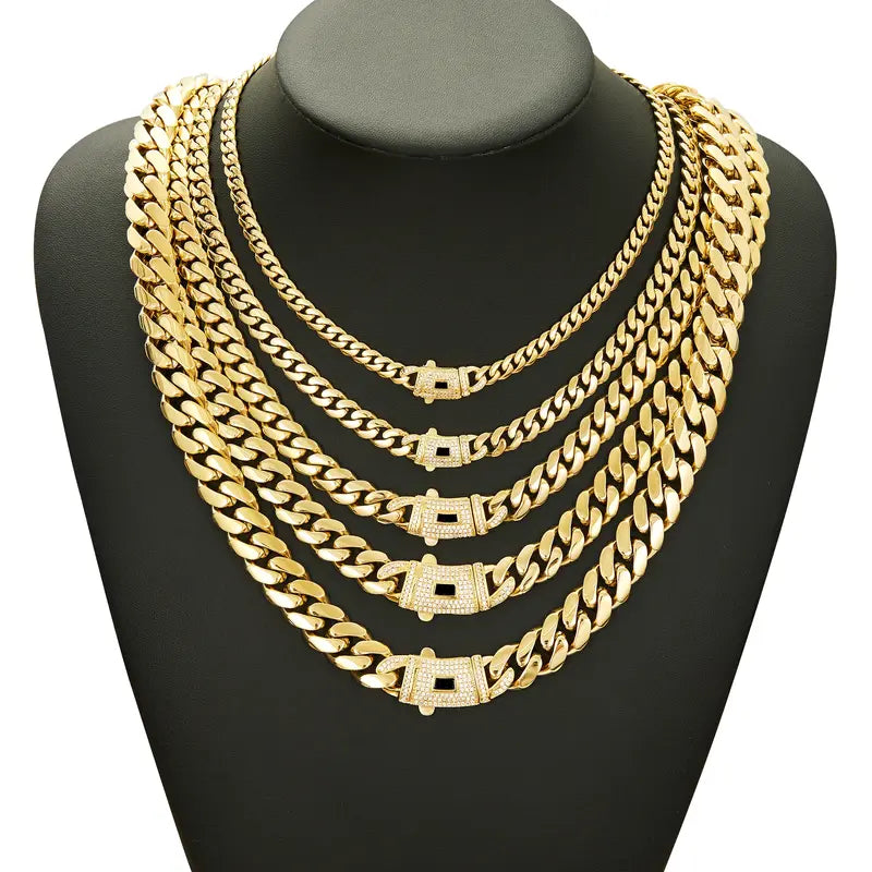 14K Gold Plated Cuban Necklace & Bracelet Set, Anti-Tarnish, 6/8/10/12/14mm