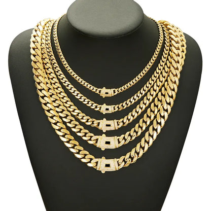 14K Gold Plated Cuban Necklace & Bracelet Set, Anti-Tarnish, 6/8/10/12/14mm