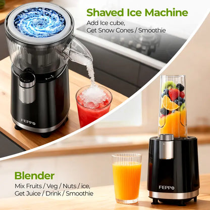 FEPPO 2-in-1 Snow Cone & Smoothie Maker – 700W Shaved Ice & Frozen Drink Blender