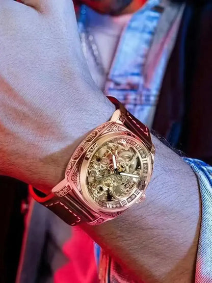 Men's Automatic Tourbillon Mechanical Watch – Floral Open Heart Dial