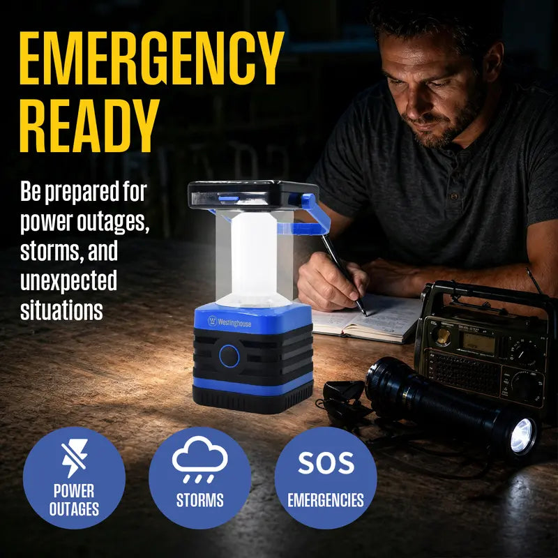Westinghouse 1000-Lumen Solar LED Lantern – Rechargeable Camping Light with 5 Modes & Power Bank