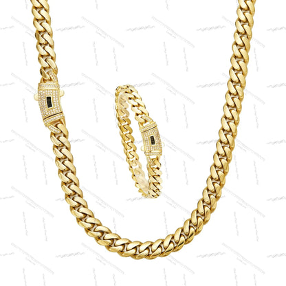 14K Gold Plated Cuban Necklace & Bracelet Set, Anti-Tarnish, 6/8/10/12/14mm