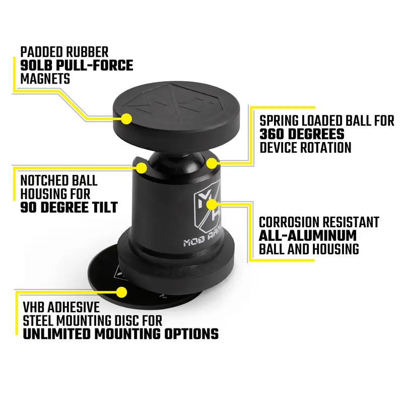 Universal Magnetic Dashboard Phone Mount, Billet Aluminum Body, Dual 90lb Magnets