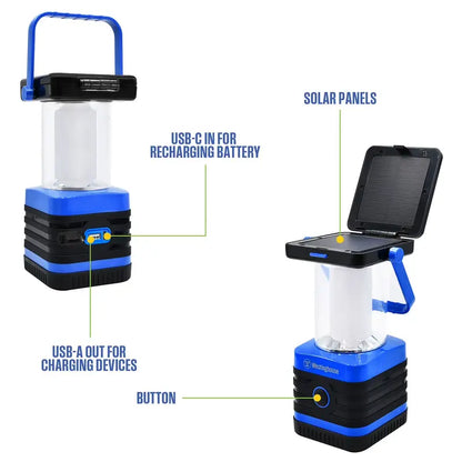 Westinghouse 1000-Lumen Solar LED Lantern – Rechargeable Camping Light with 5 Modes & Power Bank