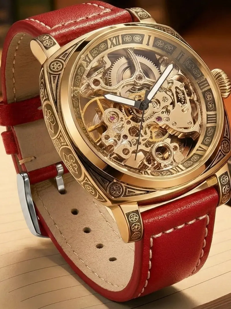 Men's Automatic Tourbillon Mechanical Watch – Floral Open Heart Dial