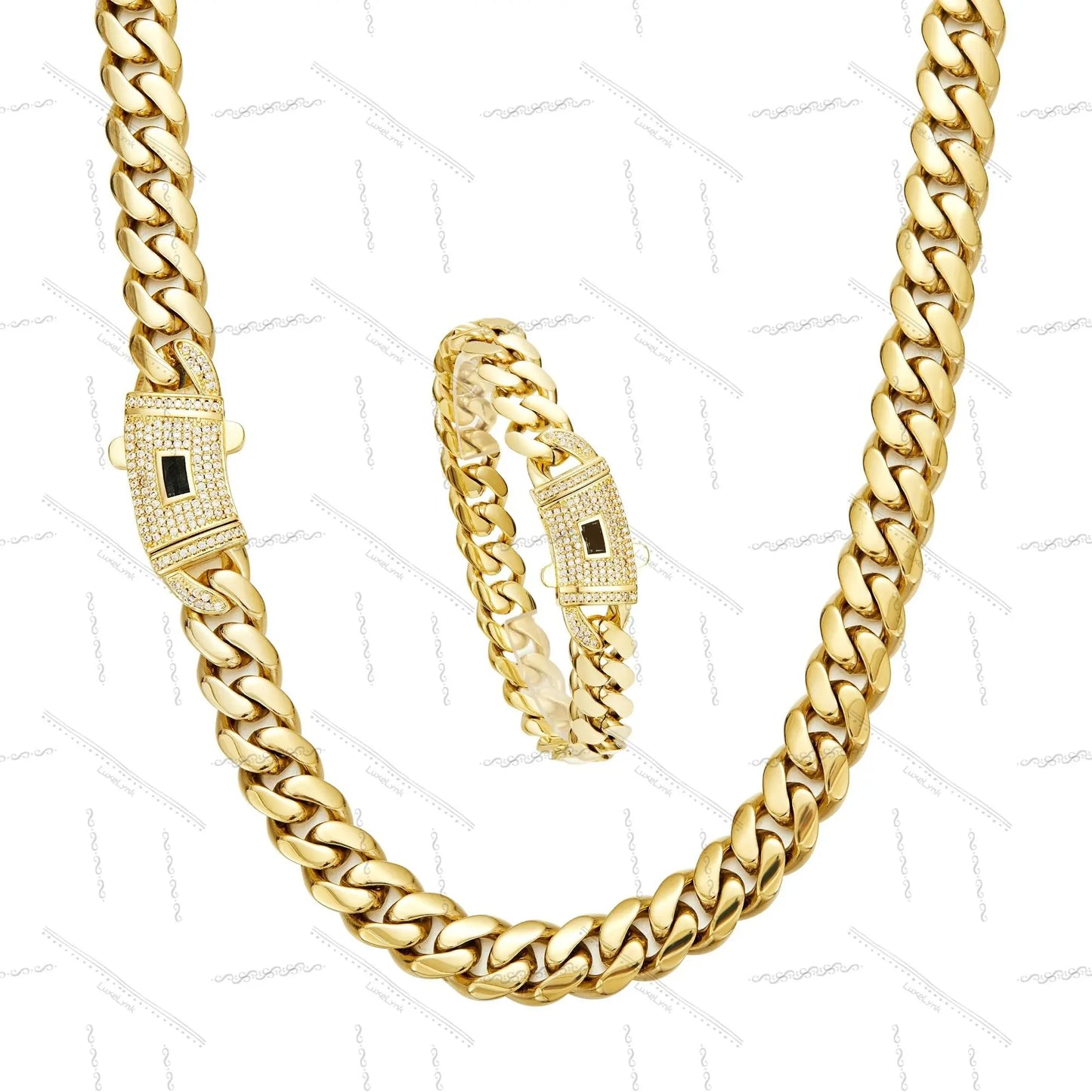 14K Gold Plated Cuban Necklace & Bracelet Set, Anti-Tarnish, 6/8/10/12/14mm