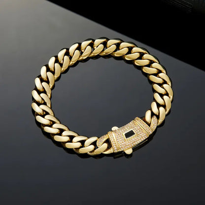 14K Gold Plated Cuban Necklace & Bracelet Set, Anti-Tarnish, 6/8/10/12/14mm