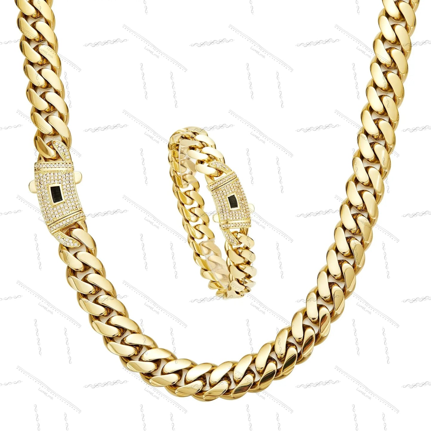 14K Gold Plated Cuban Necklace & Bracelet Set, Anti-Tarnish, 6/8/10/12/14mm