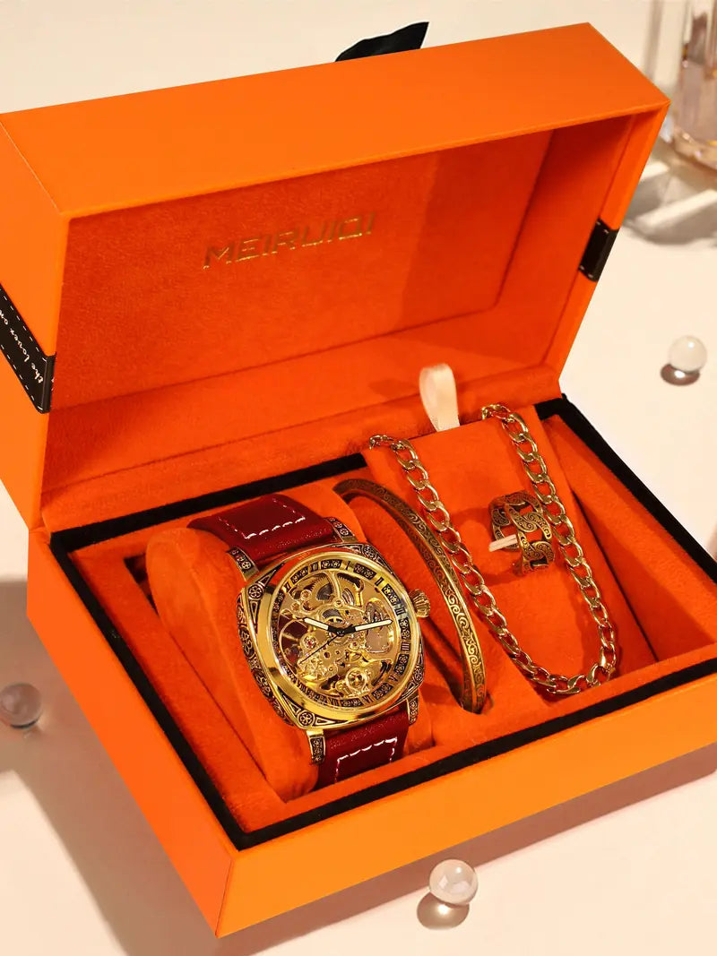 Men's Automatic Tourbillon Mechanical Watch – Floral Open Heart Dial