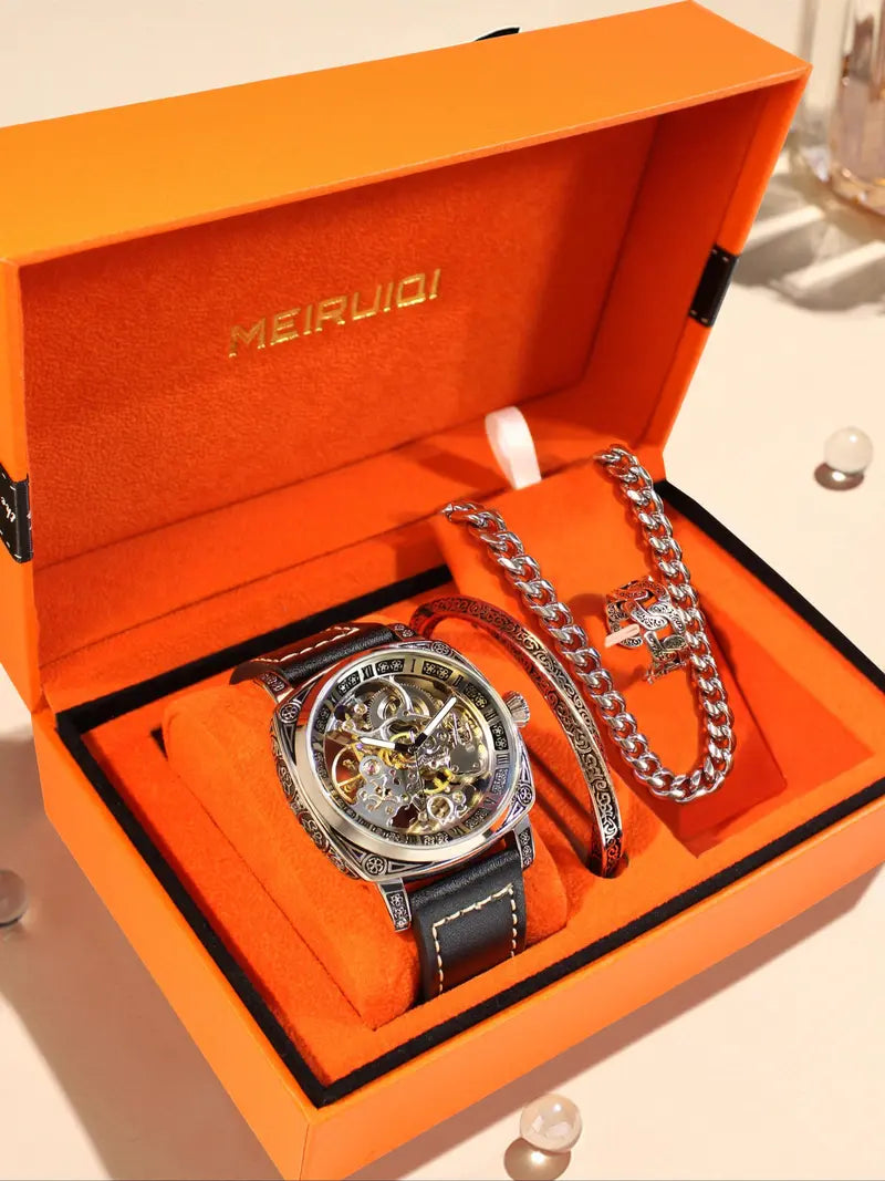 Men's Automatic Tourbillon Mechanical Watch – Floral Open Heart Dial