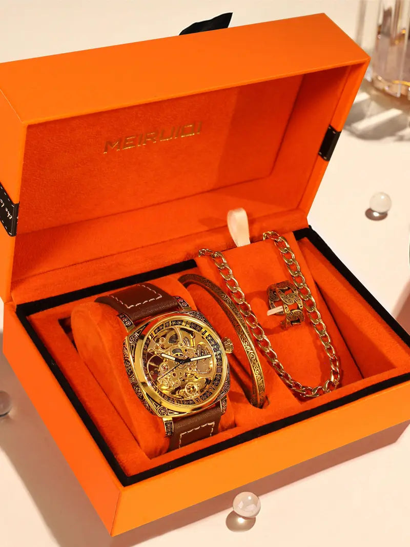 Men's Automatic Tourbillon Mechanical Watch – Floral Open Heart Dial