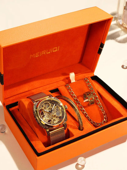Men's Automatic Tourbillon Mechanical Watch – Floral Open Heart Dial