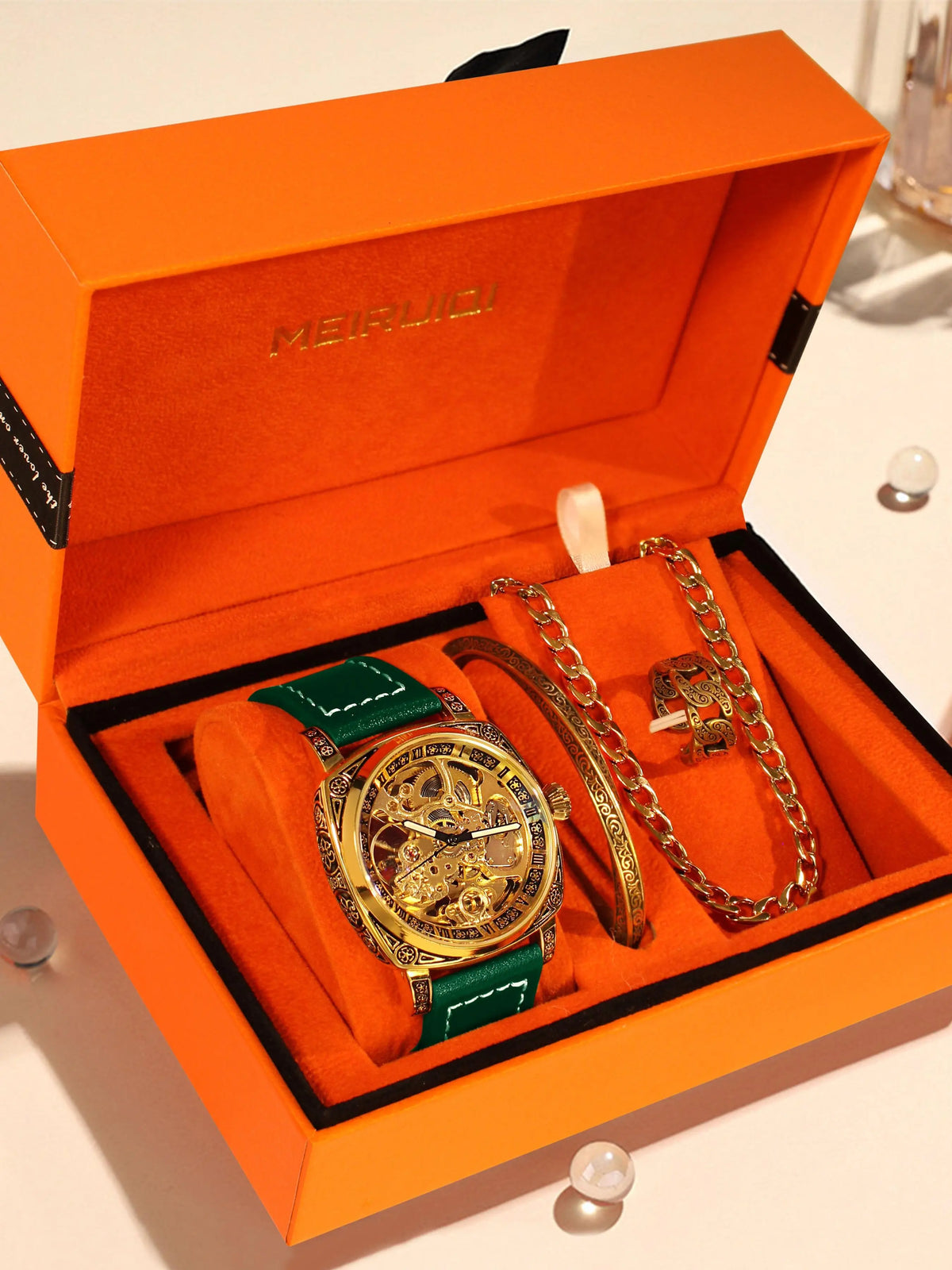 Men's Automatic Tourbillon Mechanical Watch – Floral Open Heart Dial